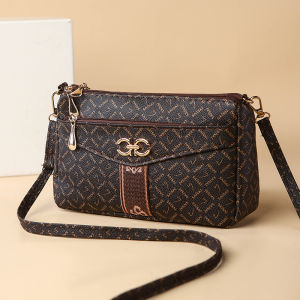 Women Vintage Monogram Small Crossbody Bag PU Leather Fashion Shoulder Sling Bag Metal Decor Lightweight Cellphone Purse For Daily Casual Use