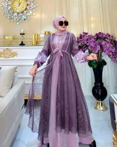 Thalita Dress Gamis Pesta Mewah Bahan Shimmer Brukat Import Busui Gamis Wanita Aesthetik Murah Viral Terbaru