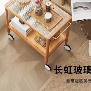 Coffee Table Rubiks Cube Trolley Solid Wood Cherry Wood Universal Wheel Dining Truck Double Layer
