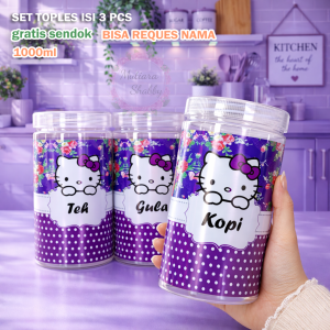 Toples Bumbu Dapur Motif Hellokity SET isi 3 pcs Ukuran 1000ml Gratis sendok