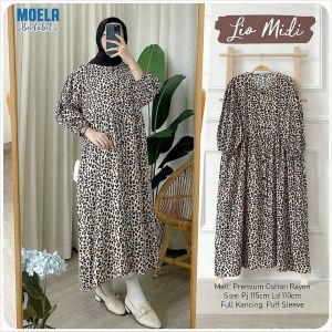 LESTARIJAYA Fashion Wanita Midi Dress Lio Motif Macan Model Busui dan Trend Kekinian