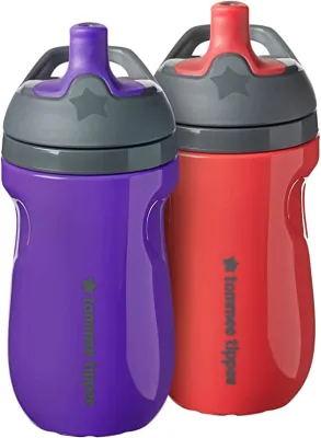 Tommee Tippee Insulated Sportee Water Bottle for Toddlers Spill-Proof Playful and Colorful Designs Easy to Hold Handle 9oz 12m+ Pack of 1 & 2