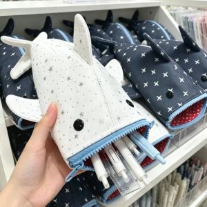 Sáng Tạo Vui Hình Cá Mập Túi Đựng Bút Chì Dung Tích Lớn Đa Chức Năng Vui Nhộn Túi Bảo Quản