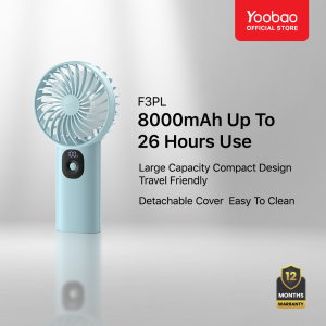 Yoobao F3PL 8000mAh/10000mAh Rechargeable Handheld Mini USB Fan Portable Mini Fan with 3 Speed Modes | Strong Wind