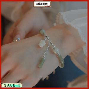 Follow Get New[Bloom Z] Chinese Style Retro Green Bamboo Joint Beaded Bracelet For Womens Fashion Simple Charm Alloy Flower Bracelet Jewelry Gift
