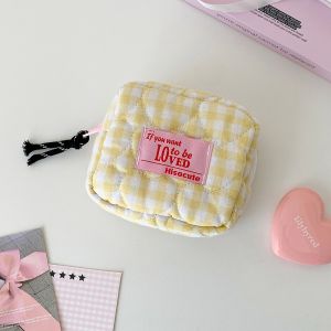 OWNNEW Mini Size Travel Makeup Bag Quilted Design Checkered Pattern Lipstick Pouch Cute Portable Cosmetic Bag