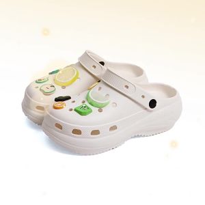 [Free Shipping] Summer Versatile Lemon High-Heeled Clogs for Women Cartoon Fashion Trend Suitable for Outdoor Wear Closed-Toe Half-Slippers 2025 New Model