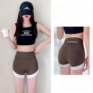 Womens Summer Spliced Color Shark Shorts Waist Cinching Hip Lifting Slim Fit Sports Fitness Yoga Shorts Safety Base Outerwear Sports Shorts