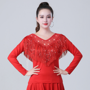 New Autumn And Winter Womens Square Dance Latin Dance Modern Dance Top Ballroom Dance Dress Tassel Sailor Dance Long Sleeved Top