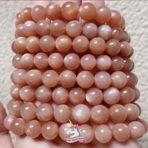 Đá Mặt Trời Vàng/ Golden Sunstone/ 8-11mm/ Thạch anh thiên nhiên 100%/ Vòng đá phong thủy