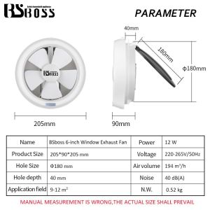 BS BOSS  6 inch 8 inch Round PVC Wall Type Glass Exhaust Fan