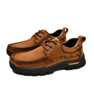 First Layer Cowhide 2024 New Mens Shoes Outdoor Non-Slip Casual Shoes Breathable Work Shoes Hiking Shoes Wear-Resistant Dad Shoes