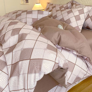 Mr. Jue High-End Thickened Brushed Cotton Four-Piece Set Pure Cotton Duvet Cover Bed Sheet Fitted Sheet Three-Piece Set Simple Autumn Winter Bedding LZD