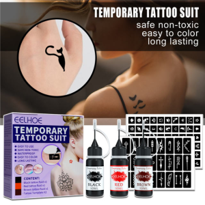 Daleo Temporary Tattoo Suit Paket 3 Botol Tinta Tato + 84 Cetakan Gambar Tatto Tanpa Jarum Tahan Air