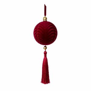 JAYQQ Kết cấu nhung Đồ trang trí cây thông Noel Đỏ Thiết kế hình bông tuyết/hươu/hoa Đồ trang trí hình cầu Giáng sinh  với Tassel Đồ trang trí  Giáng sinh Trang trí tiệc