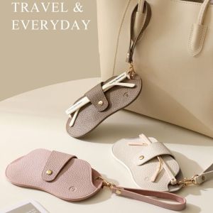 THANKSKY Di động Túi đựng kính bằng da PU Hộp bảo vệ kính mắt Túi đựng kính râm Túi đựng kính Di động Với dây buộc dây chuyền Túi Kính râm Nữ