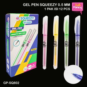 Pulpen Gel Squeezy / Pena Gel Pen Office Smooth 05mm 1 pak Hitam Biru