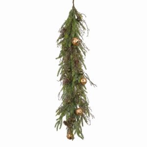 Christmas Wreath and Garland Set with Mini Pinecones and Bells – For Home Decoration
