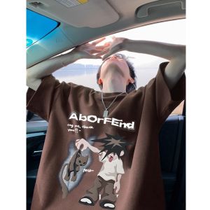 ✅ Auzy aborfend American cartoon print T-shirts men women short sleeve tops T-shirt Skena Baju oversize T shirt distro original 100% .C