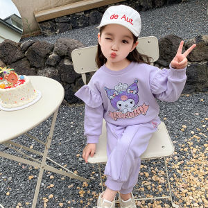 OKADY ชุดสูทสองชิ้นเสื้อแขนยาว + กางเกงขายาวเสื้อสูทลำลองลายการ์ตูน Kuromi สีม่วง