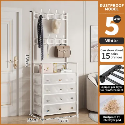 5 Layers Hanging Shoe Rack Dustproof Organizer Clothes Hanging Rack With Shoe Storage Multifunctional Floor Coat Rack