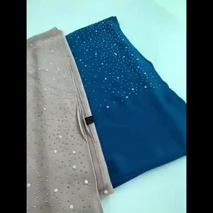 Jifang High Quality Plain Bubble Chiffon Hijab Shawl Pashmina Tudung Shiny Starry Rhinestone White Pearls Turban Shawls WJ339