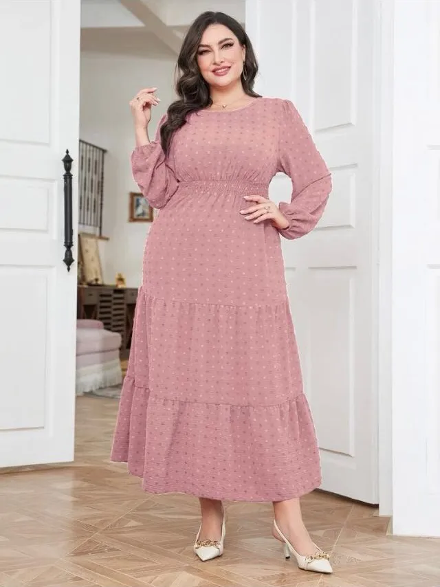 Womens Casual Formal Plus Size Dress Korean Fashion Pink Party