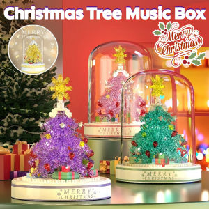 Christmas Tree Music Box With Light DIY Building Blocks Assembly Xmas Creative Desktop Ornament Gift