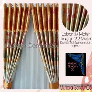 Gorden hordeng Gordyn murah Blackout Poni lurus printing emas tulip