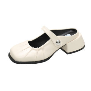 เวอร์ชันเกาหลีฤดูร้อนของ IELGY รองเท้าส้นสูงของ Mary Jane รองเท้าแตะผู้หญิงส้นเตี้ยไม่มีส้นด้านหลัง