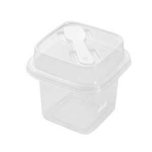 CANICECA 50Pcs Disposable Pudding Cups with Lids Spoons Square Dessert Boxes Transparent Yogurt Cups for Holding Ice Cream Jelly Yogurt and Mousse