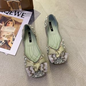 IELGY Rhinestones Bow Mules Womens Flat New Versatile Pumps with Skirt Sandals