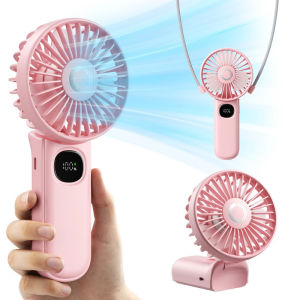 Handheld Fan Foldable Portable Fan with LED Display 2400mAh Battery OperatedHand Held Fan for Travel Beach Outdoor