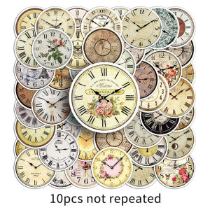 50pcs Retro Nostalgic Clock Graffiti Sticker Decoration Laptop Mobile Phone Car Waterproof Label Cartoon Sticker