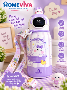 Bình Giữ Nhiệt Hoạt Hình Có Ống Hút Hiển Thị Nhiệt Độ Cho Bé 500ml Chất Liệu Inox 316