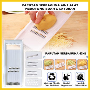 Parutan Serbaguna 4in1 / Alat Pengiris Garnish Buah Sayur Wortel Ketang Timun Praktis / Fruit and Vegetables Slicer Pisau Parut Bentuk Persegi Panjang Bunga Gelombang Perlengkapan Dapur Multifungsi - GP Mall