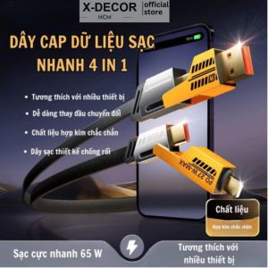Dây Sạc Nhanh 65W 4 Đầu Đa Năng Chống Gãy Siêu Bền Cáp Sạc Nhanh 4 in 1 Hỗ Trợ Sạc Truyền Dữ Liệu