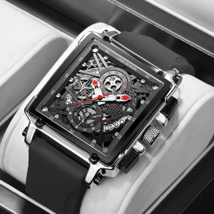 LIGE นาฬิกาข้อมือผู้ชายสูงสุด ยี่ห้อ หรูหรา กันน้ำ ควอตซ์ สี่เหลี่ยม ต้นฉบับแฟชั่น วันที่ กีฬา ปฏิทิน ซิลิโคน นาฬิกา ผู้ชายนาฬิกาข้อมือกันน้ำ+กล่อง