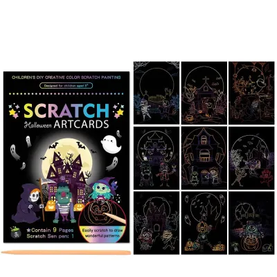（KY)Children Scratch Painting Set Magic Rainbow Colors Scratch Art Painting Card Books Early Education Template Drawing Toys For Kid