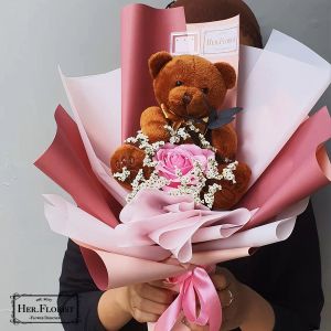 HER.FLORIST [DOLL] Single Soap Flower and Doll Bouquet / Buket Graduasi Bunga Sabun & Boneka / Buket Hadiah Boneka Lucu / Boneka Beruang