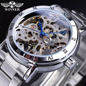 WINNER Watch Women Roman Analog Skeleton Dial Transparent Mechanical Watch Silver Stainless Steel Sports Watch Top Fashion Womens Clock. Miss Gift