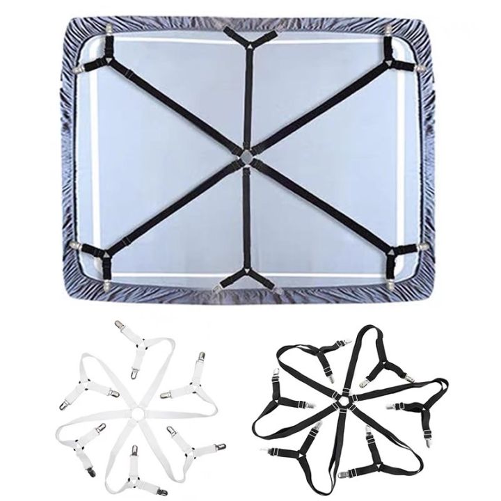 Bed Sheet Holders With Adjustable Straps And Triangle Clips For A