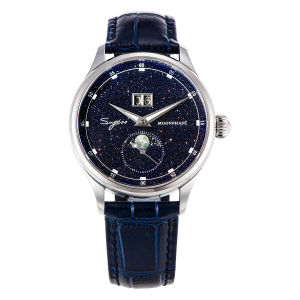 Sugess Moonphase Watch of Men 40mm Automatic Mechanical Wristwatches Origin ST2528 Movement Stainless Steel Blue Sandstone Dials