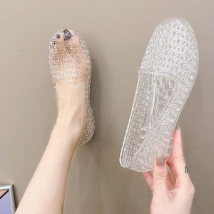 IELGY รองเท้าแตะแบบเปิดหัวสำหรับผู้หญิงรองเท้าแตะแบบเปิดปลายเท้าทำจากคริสตัลสีใสมีสีเจลลี่ใส่ได้ในฤดูร้อน