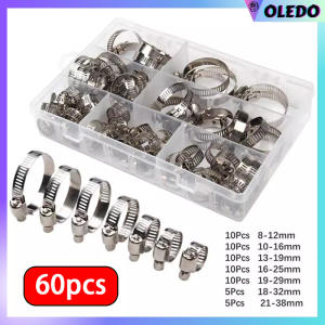 60pcs 304 Stainless Steel American Style Hose Clamps Set for Oil Pipes 8-38mm Adjustable Stainless Steel Pipe Clamps Fixed Pipe Clamps Cable Clamps and More