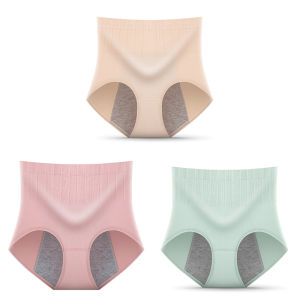 INTIMA 3PCS Leak Proof Period Panty Women Plus Size High Waist Tummy Control Cotton Physiological Panties Solid Color Breathable Briefs Underwear