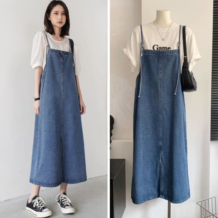 Overall Rok Jeans Jean Jins Denim Wanita Big Size 4XL Overall Rok Panjang  jumpsuit korean terbaru 2024