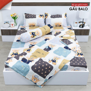 Bộ chăn ga gối 5 món hè💖 m2/ m6/ m8/2m2 💖 ga+2 vỏ gối nằm+1 vỏ ôm+chăn hè mẫu mã đa dạng- GẤu Kẻ Vuông Gấu Robot Hoa Nice Day..