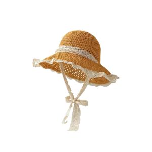 DOORSYUR Shading Hat Children Straw Sun Hat Lace Up Korean Style Childrens Visor Hat Solid Color Anti-UV Sun Hat Cartoon Sunshade Hat Kid