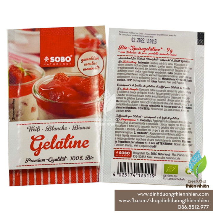 Bột Gelatin Hữu Cơ SoBo Organic Gelatine, 9g